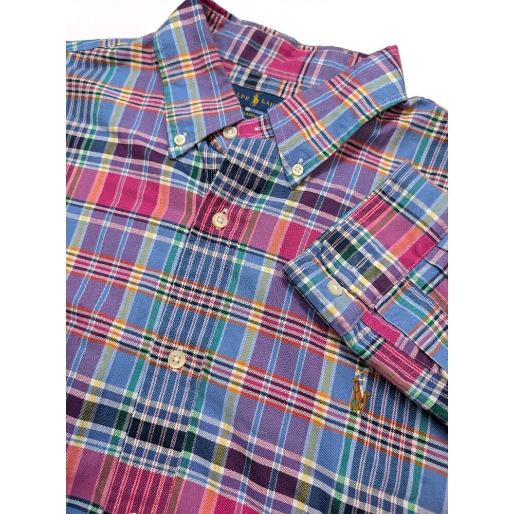Ralph Lauren Classic Fit Plaid Long Sleeve Button Down Shirt Size XL Flesh Pony